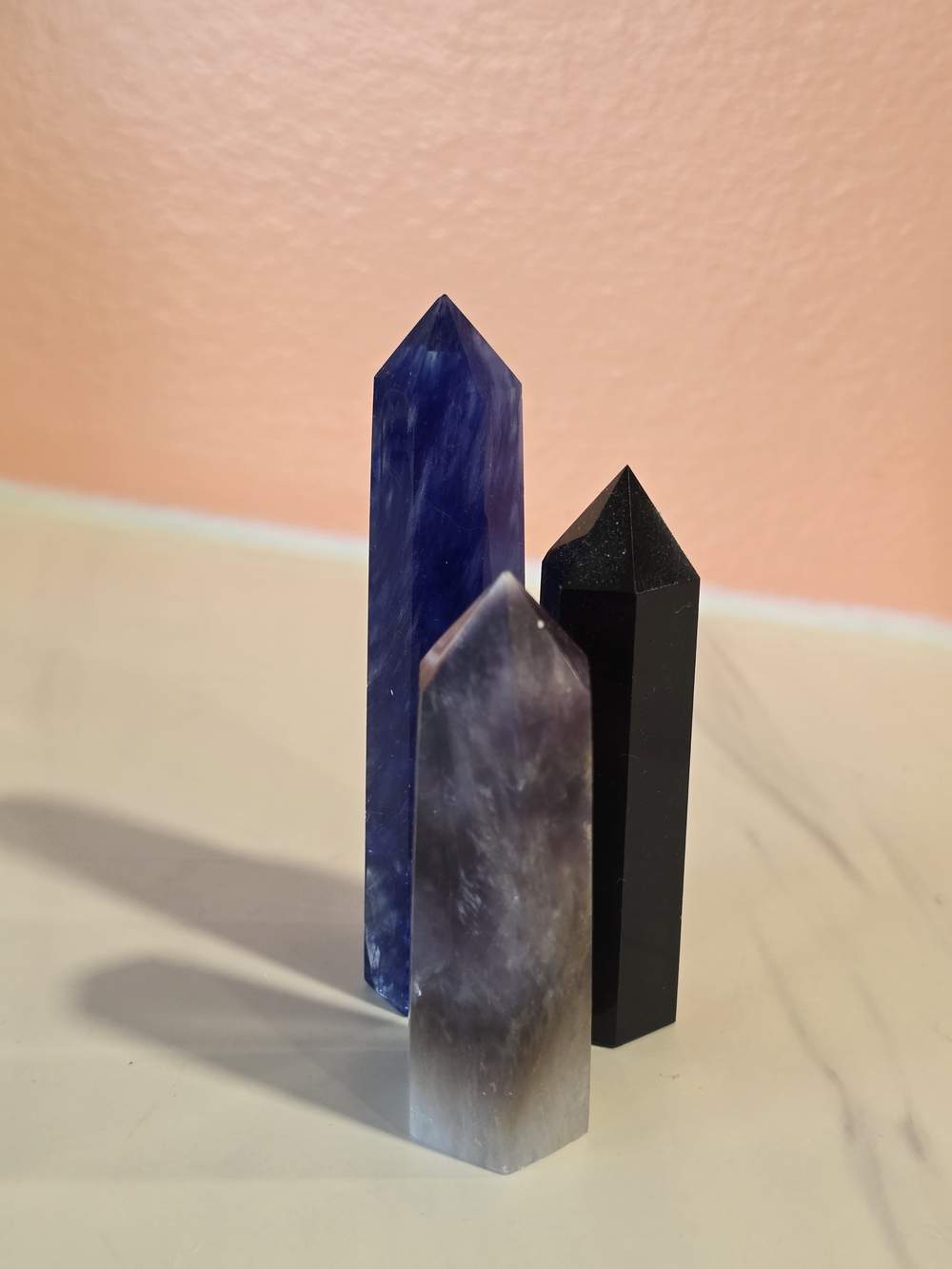 Set of Three Crystal Point Towers in Blue, Purple & Black - Home Accents Decor